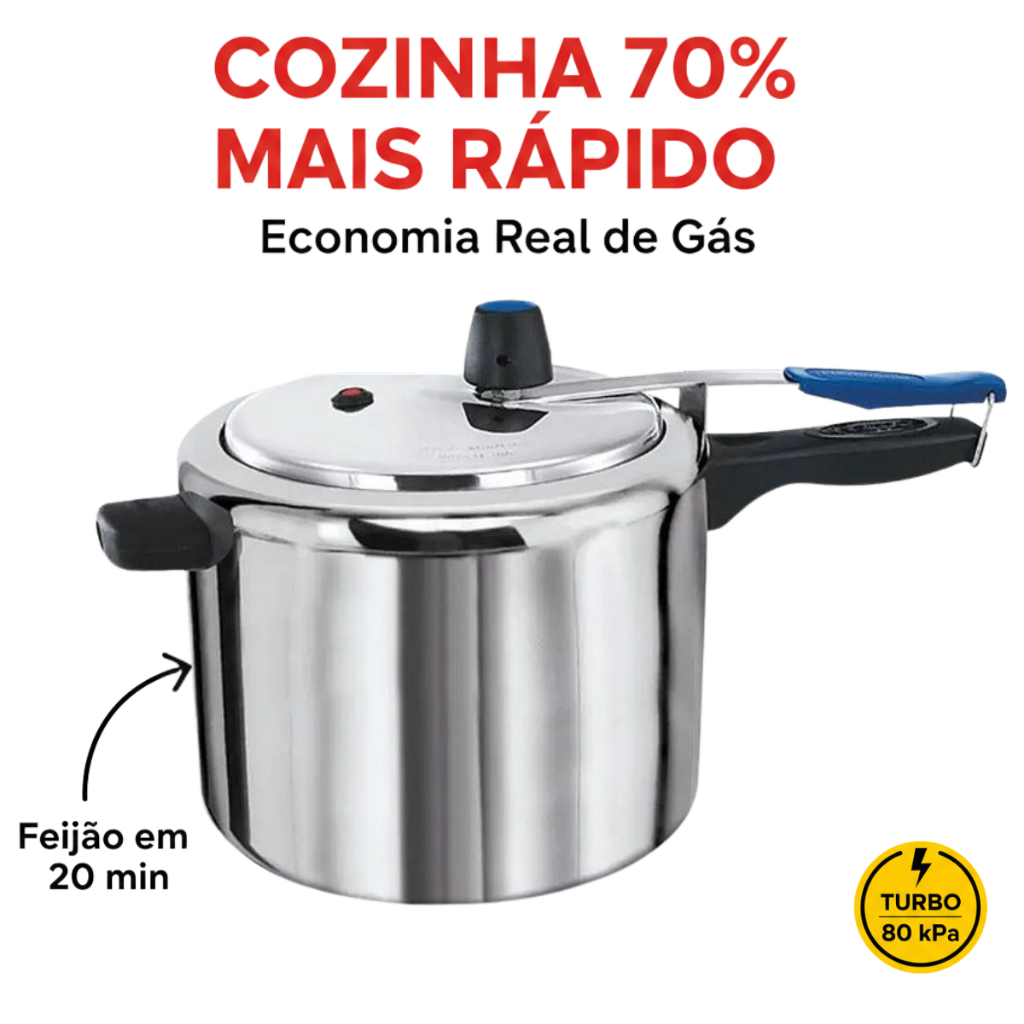 Panela de Pressão 4,5 Litros Polida Turbo 80kPa Prata Antiaderente De Cozinha Inox RAMOS PRESSIONELA
