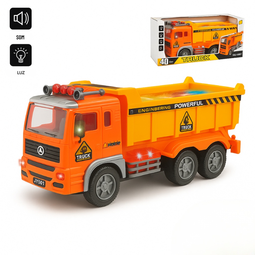 Brinquedo Caminhão Entulho Caçamba Cinza e Laranja Movimento Luz Som 360º Carrinho Divertido Criança em Oferta na Shopee