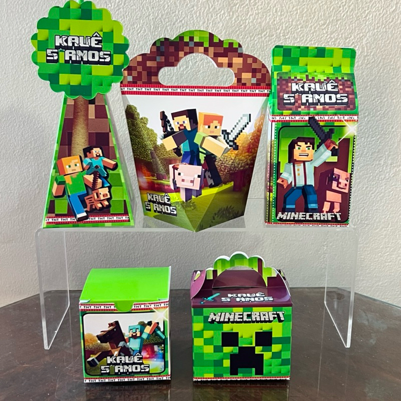 Minecraft - Kit Festa Personalizada - Caixinhas Personalizada papelaria  (PAPEL FOTOGRÁFICO) - lembrancinha aniversário