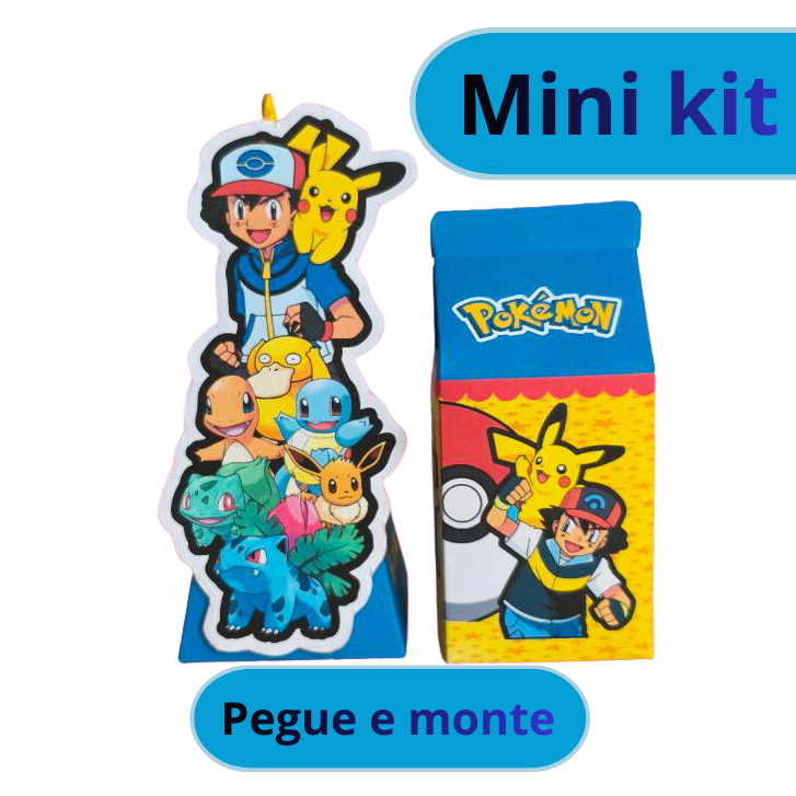 MINI Kit Personalizado - POKEMON - Caixinhas MINATURA para Lembrancinhas Decoração Festa Infantil-PEGUE E MONTE