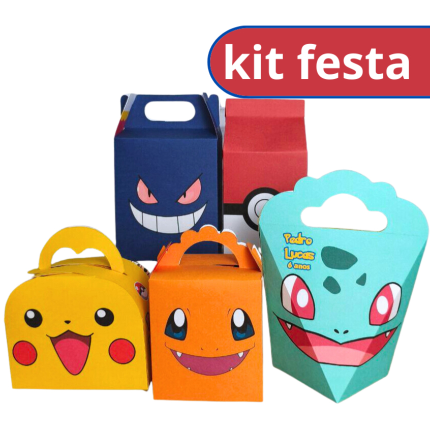 PEGUE E MONTE -  Kit Festa - POKEMON - Lembrancinha Personalizada - Decoração Pegue e Monte - Caixinhas