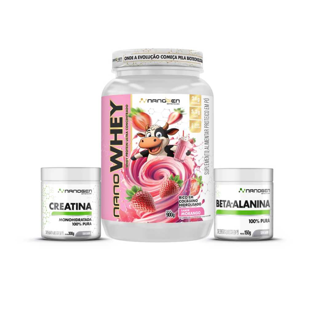 Kit Hipertrofia Avançada - Whey Protein + Creatina + Beta Alanina | Força + Massa Muscular Rápida