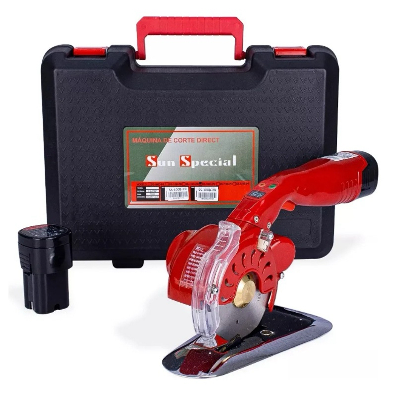 máquina de cortar tecidos a bateria, direct drive e disco octogonal de 4 polegadas, marca Sun Special