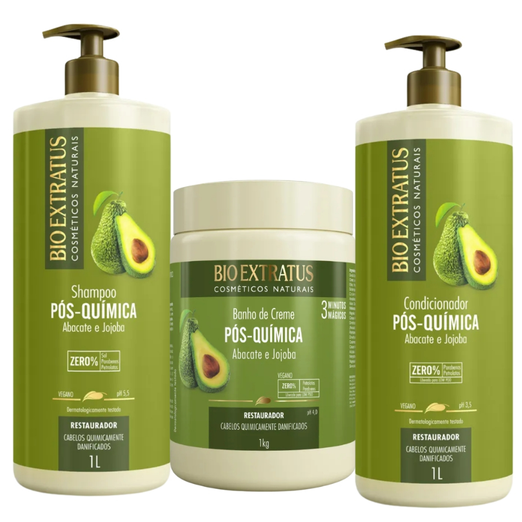 Bio Extratus Kit Pós Química Abacate Restaurador Capilar Litro 3 Produtos