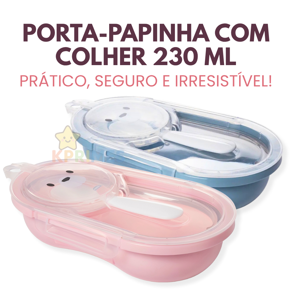 PORTA PAPINHA com Colher 230ml Infantil -Pote Bebê com Tampa e Colher Integrada Jardim/Safari/ Creme
