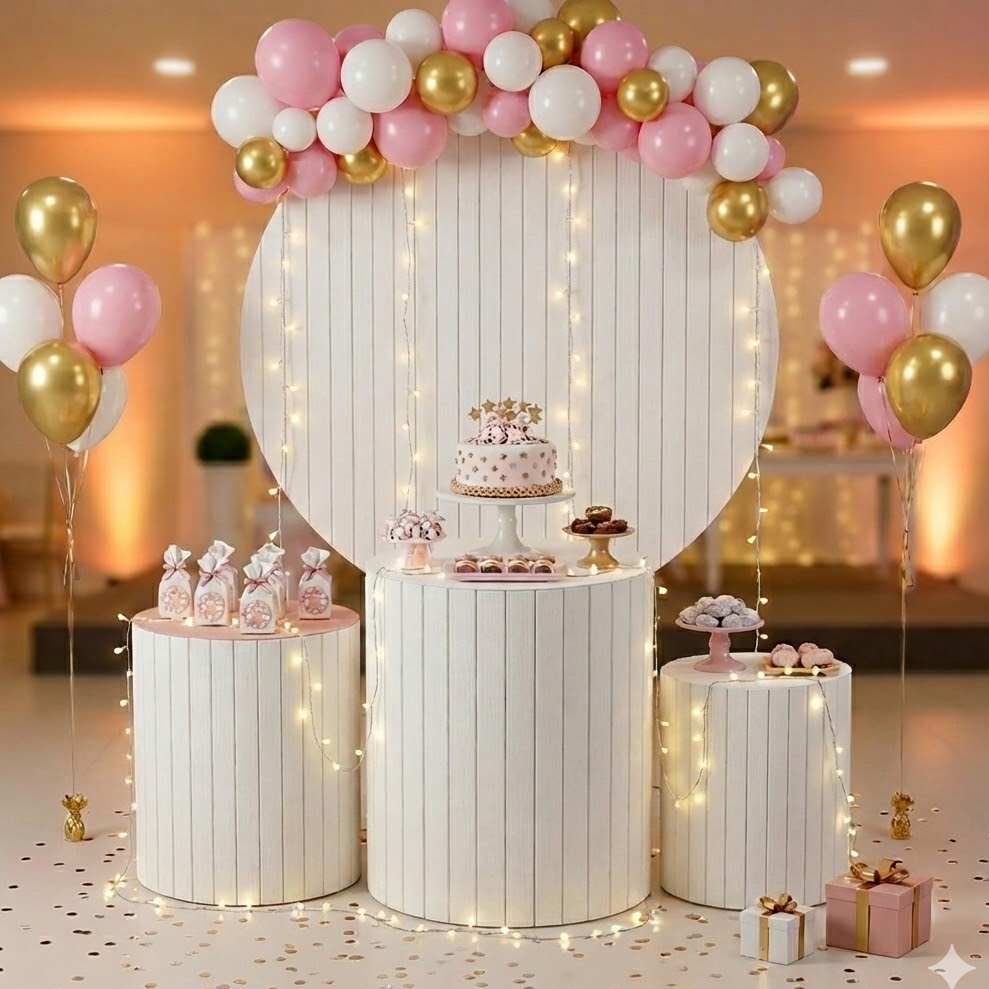 Kit Capa Painel Festivo + Trio Cilindro Decoração Branco Ripado Festa Infantil Sublimados Veste Fácil em Oferta na Shopee