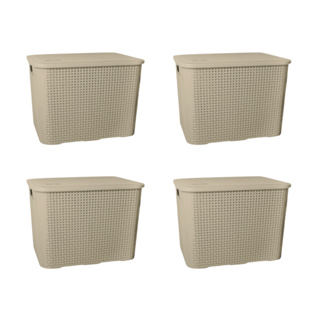 Caixa Organizadora Rattan Empilhavel Cesto Multiuso com Tampa 26 Litros - CAPUCCINO em Oferta na Shopee