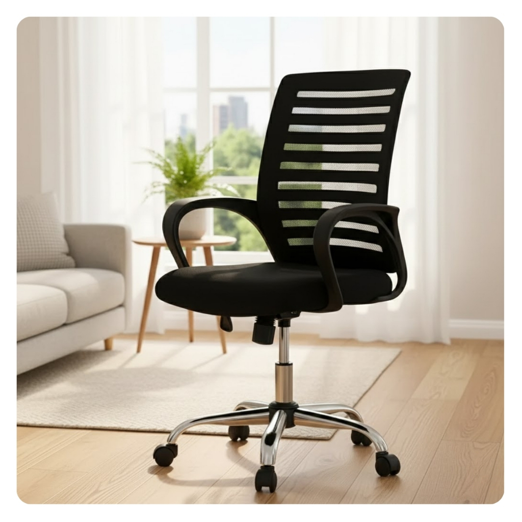 Cadeira De Escritório Giratória Diretor Base Cromada Estofado Mesh Office Preto em Oferta na Shopee