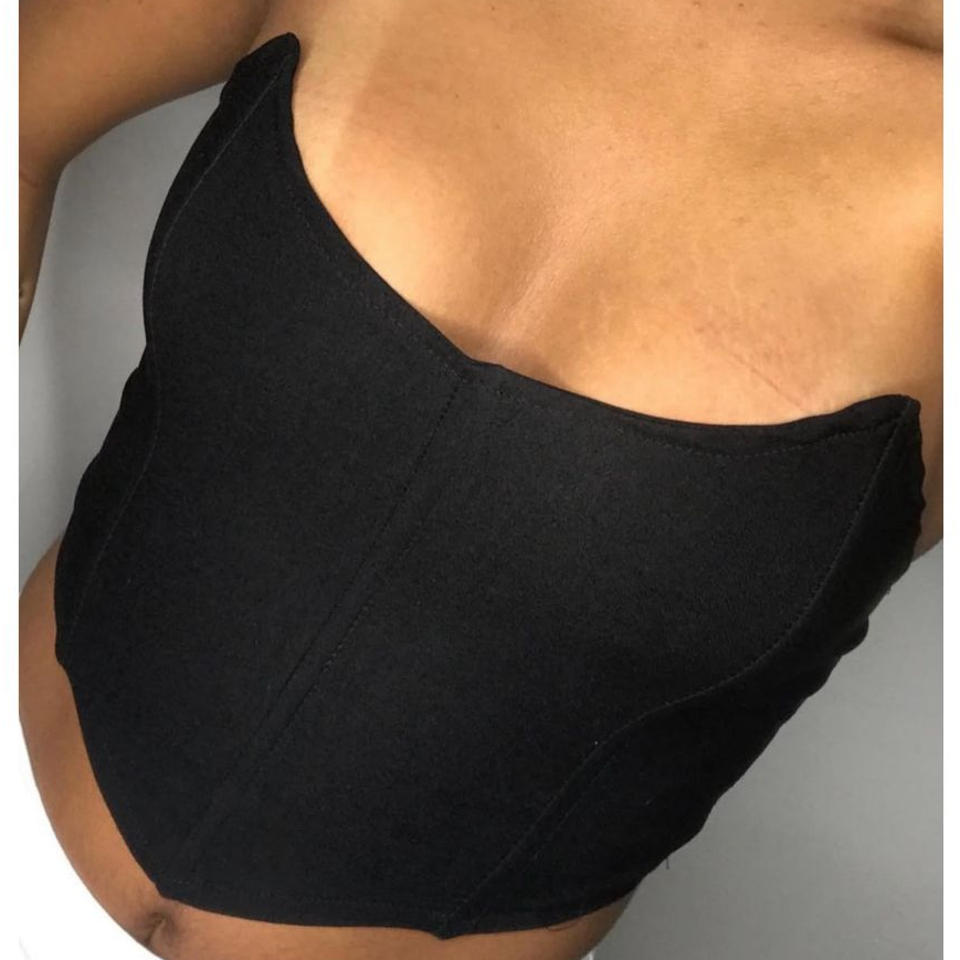 Cropped Corset Corselet Feminino com Zíper Atrás Bengaline em Oferta na Shopee