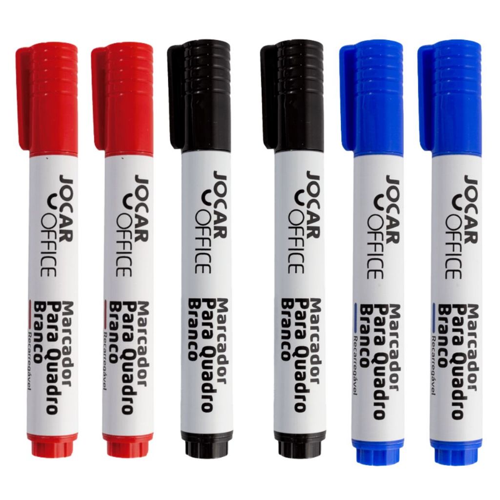 Marcador Para Quadro Branco Azul Vermelho Preto Kit 3 6 12 Ponta Média Recarregável em Oferta na Shopee