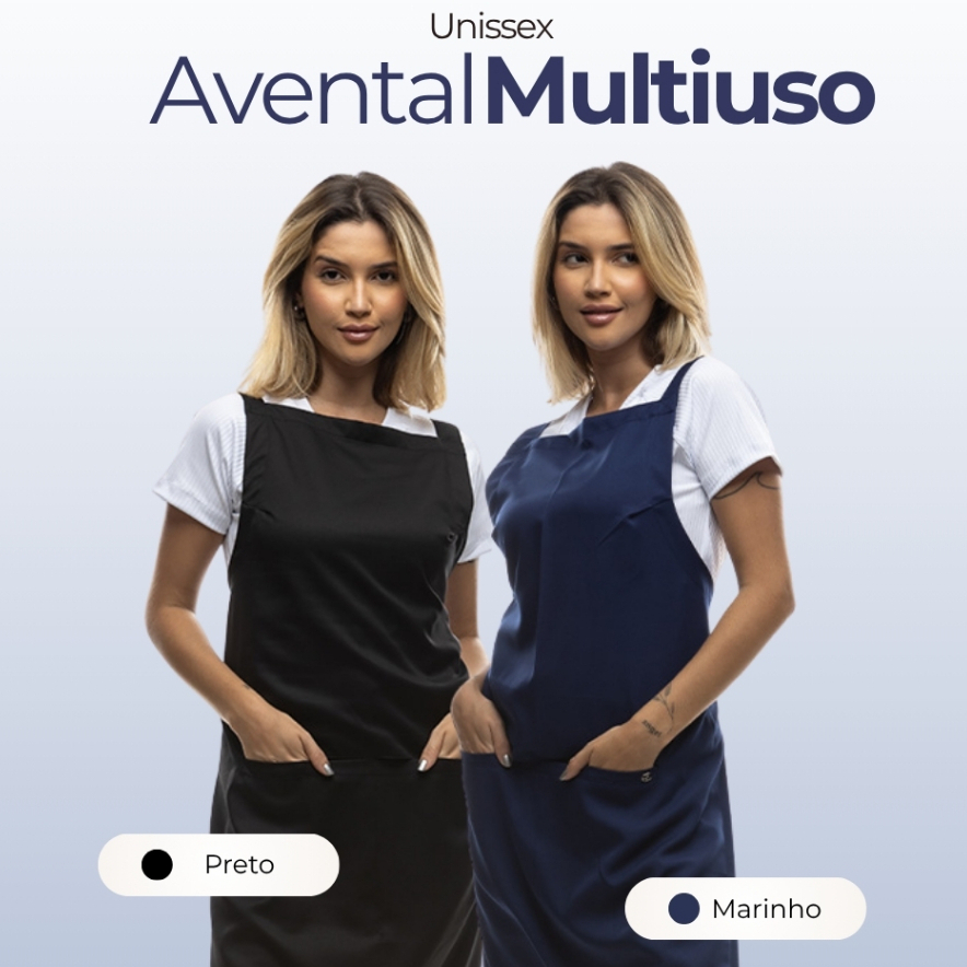 Avental de Cozinha Unissex Restaurante Padaria Cabelereiro Barbeiro Gabardine Preto e Marinho