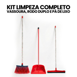 Kit Vassoura Com Cabo Rodo Duplo de 40cm Pá de Lixo Com Todos Os Cabos em Oferta na Shopee
