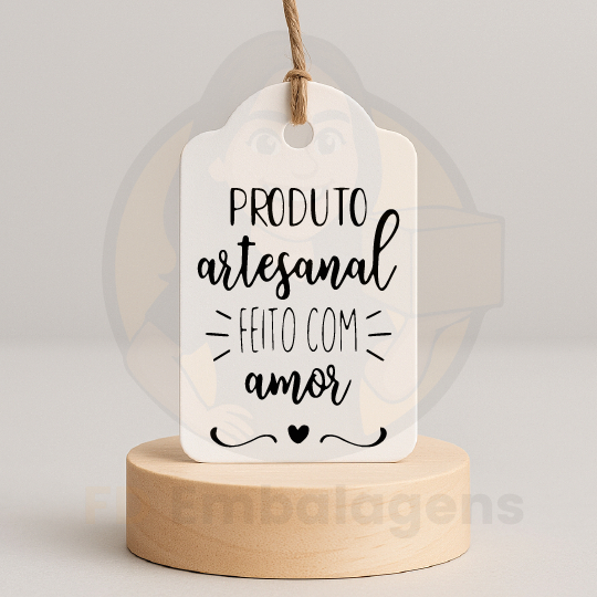 Tag Etiqueta Produto Artesanal Feito com Amor Tag Kraft ou Branca Papel - Arte Preta e Hot Stamping