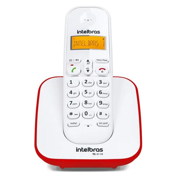 Telefone sem Fio Digital Com Identificação de Chamadas TS 3110 Branco com Vermelho Intelbras