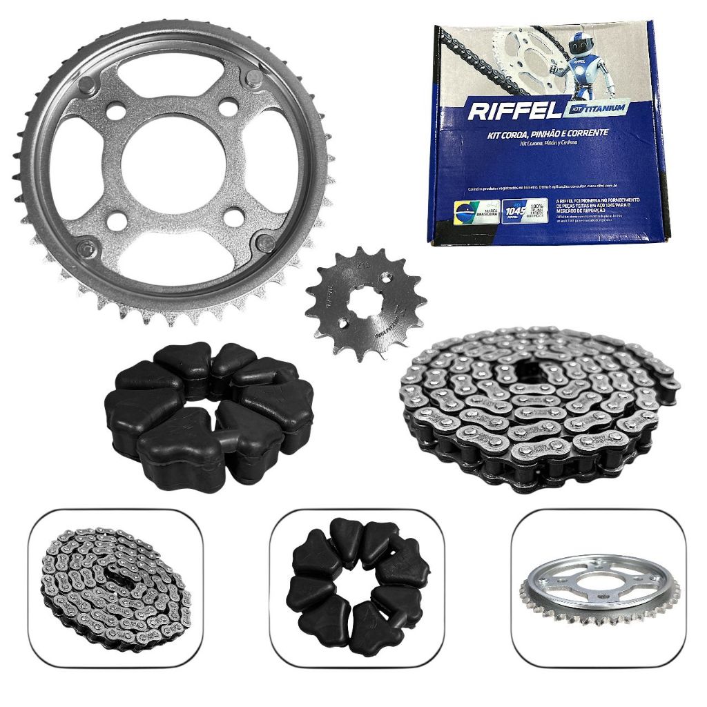 Kit Transmissão Relação + Coxim Honda Cg 150 Cargo/Start/Fan/Titan Riffel