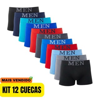 12/10/8/3 Cuecas Boxer Adulto Premium Men Masculina Microfibra Leve e Elástico 4, 8, 10 Ou 12