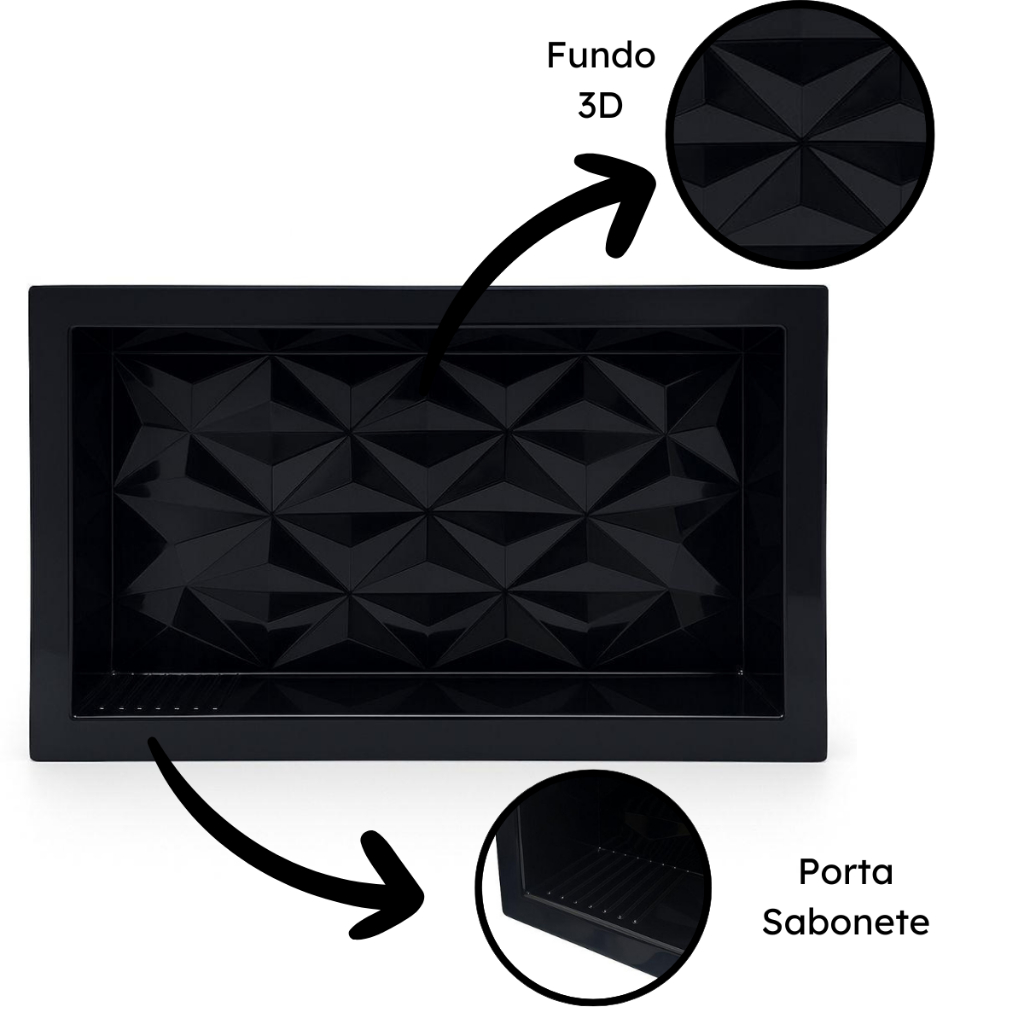 Nicho Para Banheiro 30x60 Porta Shampoo e Sabonete Embutir Fundo 3d