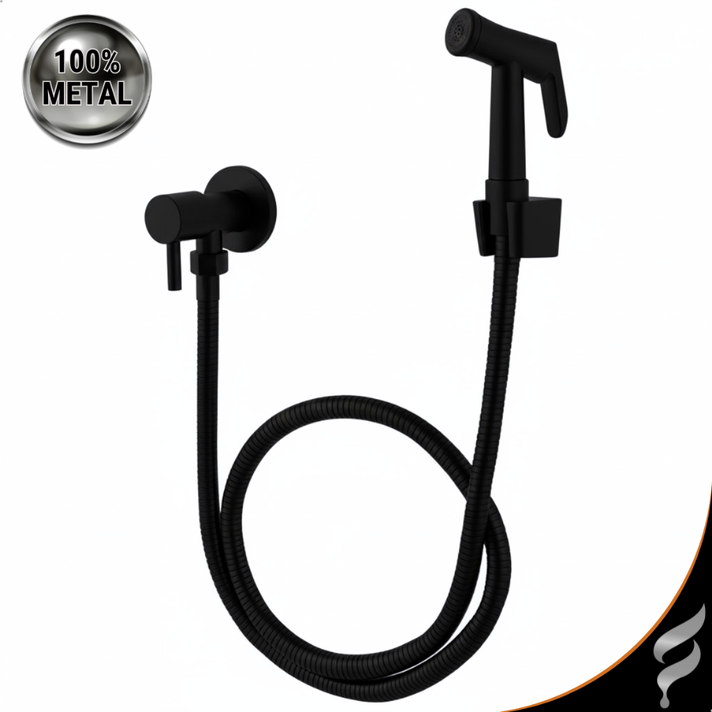 Ducha Higiênica Chuveirinho Para Banheiro Privada Completa Metal 1/4 De Volta Preto Cromado Bidê