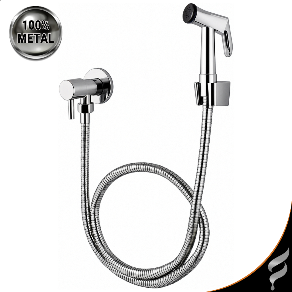 Ducha Higiênica Chuveirinho Para Banheiro Privada Completa Metal 1/4 De Volta Bidê Cromada Preta