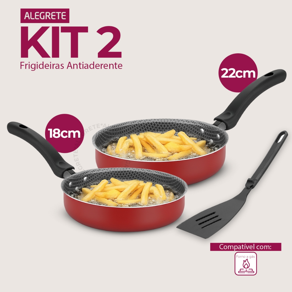 Kit Frigideira Reta Funda Alegrete Enjoy Antiaderente Vermelha + Espátula Nylon 18/22