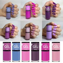 Kit 06 Esmalte Lilás e Roxo Efeito Gel 9ml