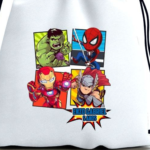 Vingadores Mochilinha Personalizada Lembrancinha de Aniversário KIT