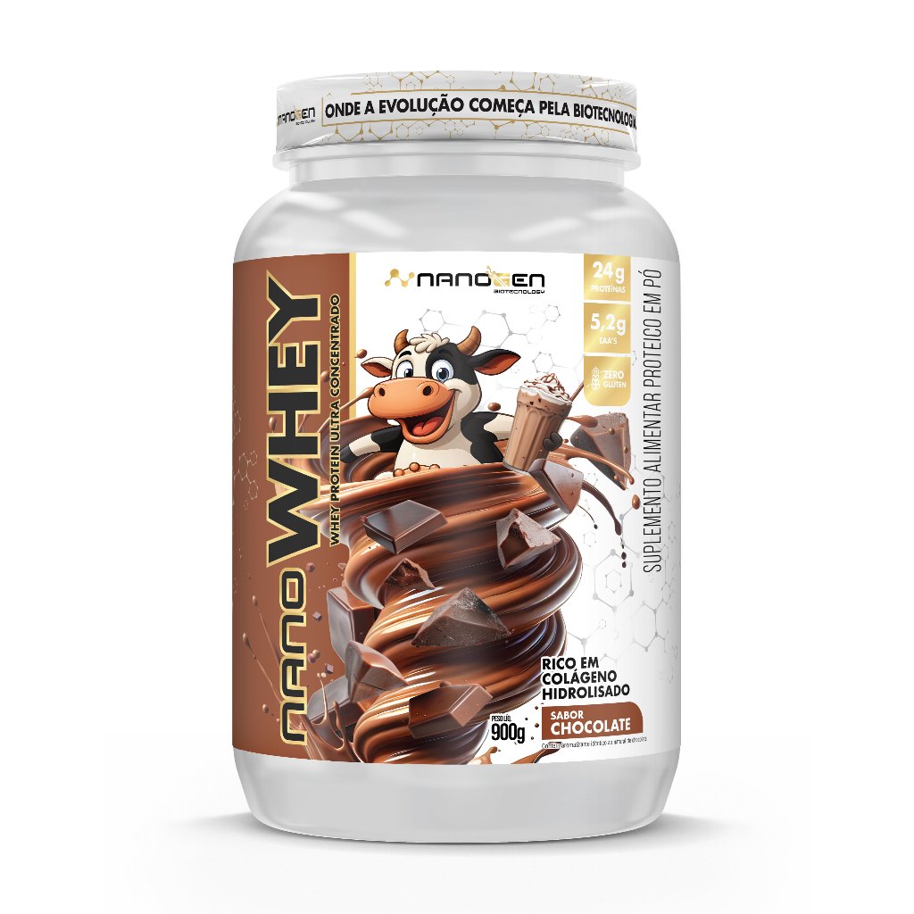 Whey Protein Ultra Concentrado 900g Nanogen Nano Whey – Com Colágeno Hidrolisado • Alta Proteína • Sabores Cremosos.