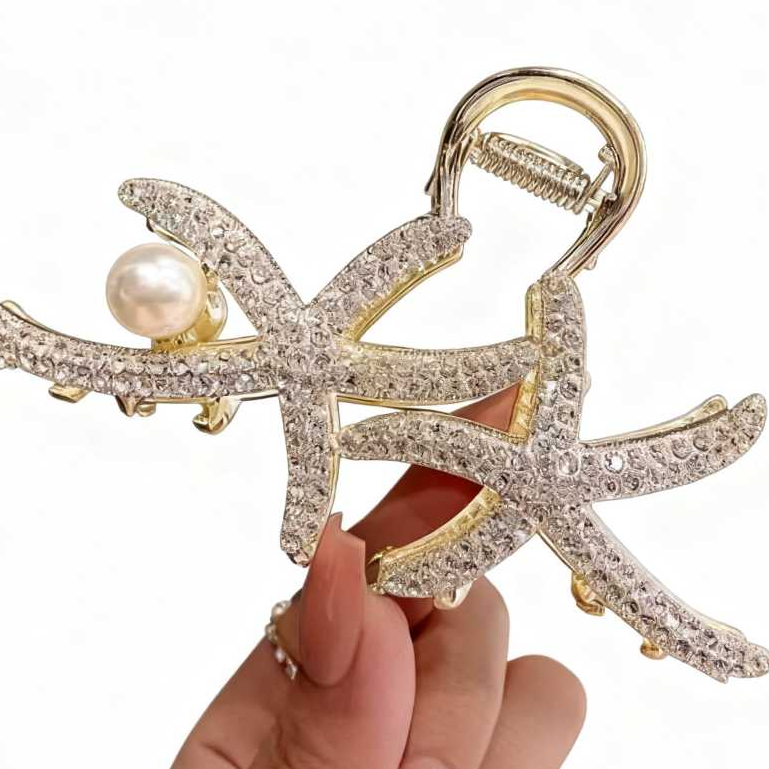 Piranha de Cabelo Estrela do Mar com Strass – Presilha Feminina Elegante e Brilhante em Oferta na Shopee