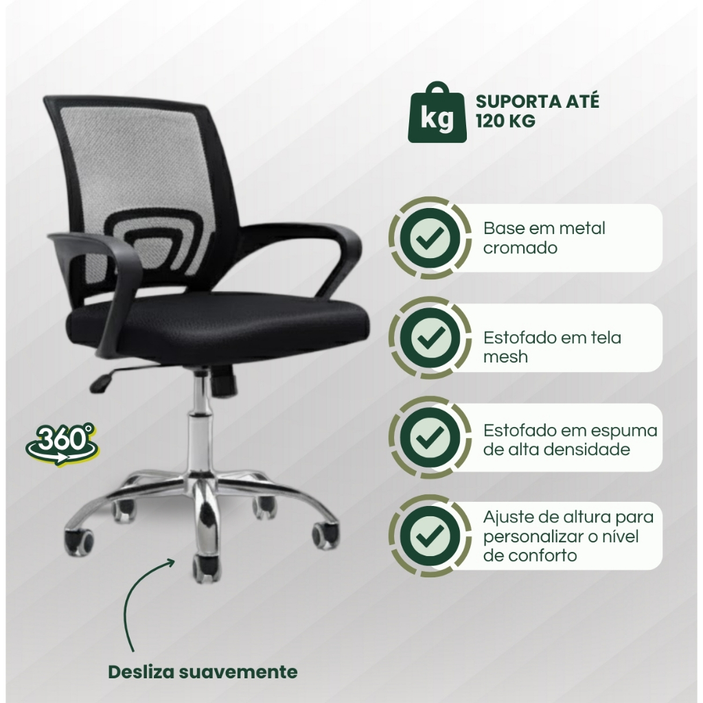 Cadeira Presidente Ergonômica com Tela Mesh Preta – Elegância e Conforto no Escritório