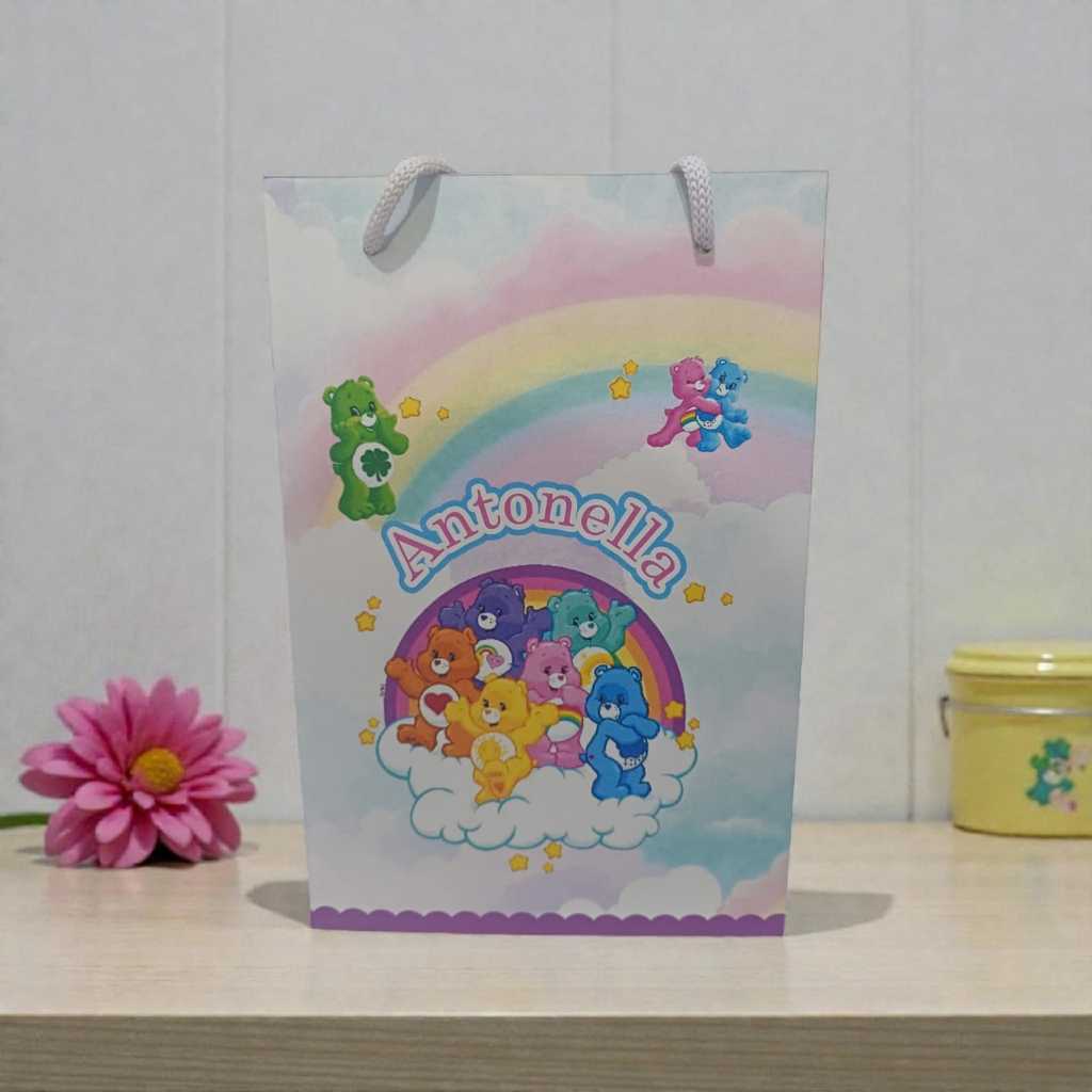 Sacolinha Personalizada com nome e idade 13x20 Ursinhos Carinhosos Festa Aniversário Lembrancinhas