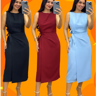 Vestido Femenino Mide de Alfaiataria  Premium • Amarração Lateral • Modelagem Elegante • Moda 2026 em Oferta na Shopee