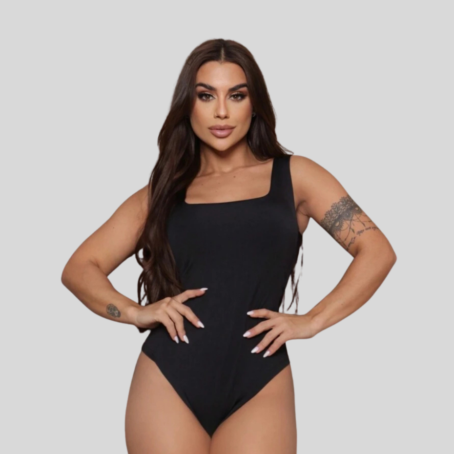 Body Collant Feminino Regata Blusa Decote Quadrado Com Forro Estilo Blogueira