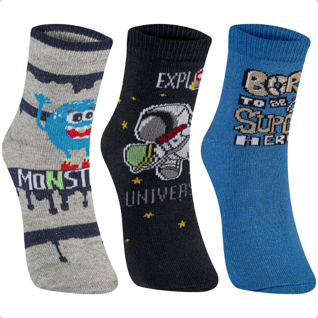 Kit 3 Pares Meia Infantil Algodão Soquete Meninos Macia Conforto Extremo Antiodor Ideal para Escola em Oferta na Shopee