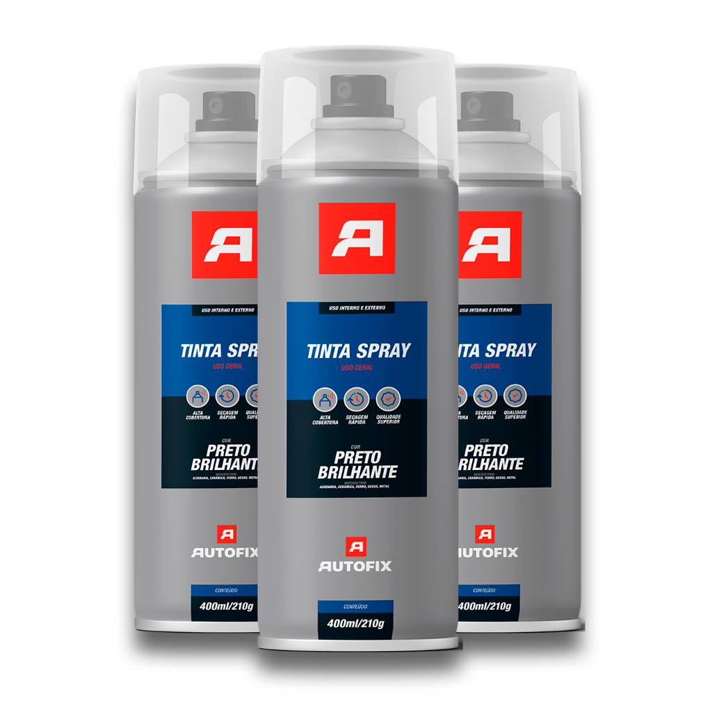 Kit 3 Tintas Spray Autofix 400ml / 210g Uso Geral Alta Cobertura Secagem Rápida