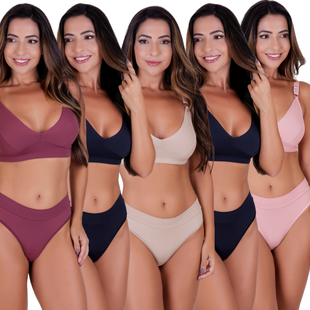 5 Conjunto Lingerie Sexy Sutiã Reforçado Calcinha Levanta Bumbum Elegante Alta Sustentação