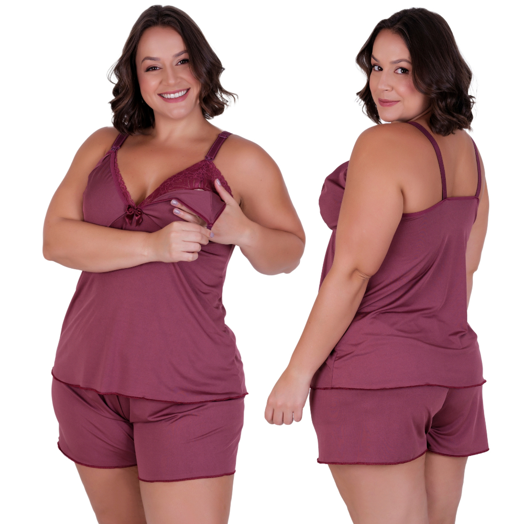 Baby Doll Amamentação Plus Size Short Doll Pós Parto Abre Fácil em Oferta na Shopee