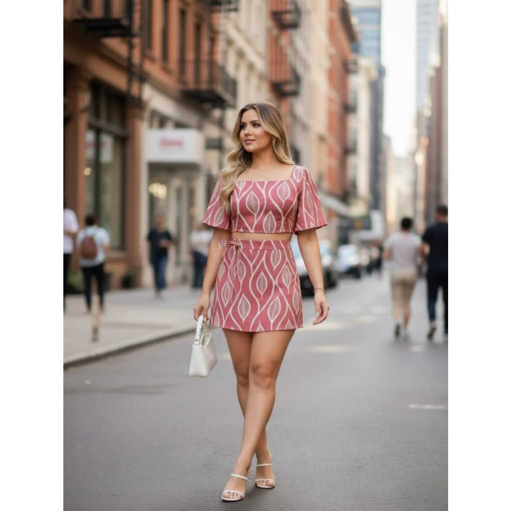 Conjunto Feminino Varias Cores Lançamento Verão Short Saia e Blusa Estampado