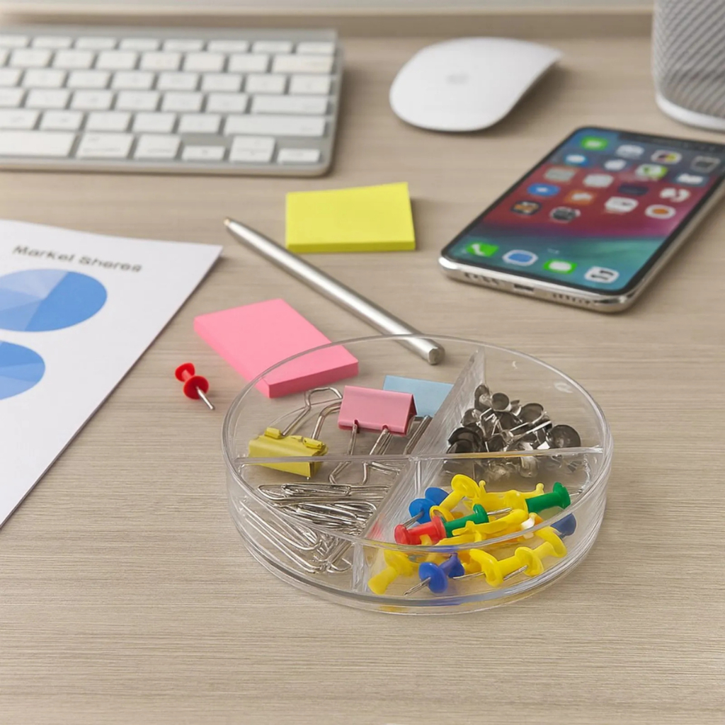 Kit Clips e Alfinetes Coloridos e Preto para Escritório – Organizador de Mesa com 4 Divisórias em Oferta na Shopee