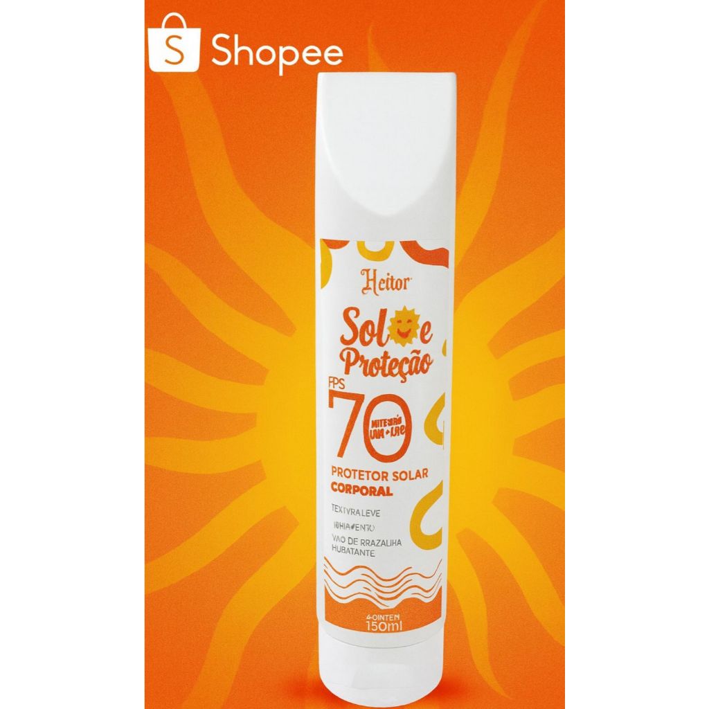 rotetor Solar Heitor Sol e Proteção FPS 70 120ml - Alta Proteção UVA/UVB Rosto e Corpo