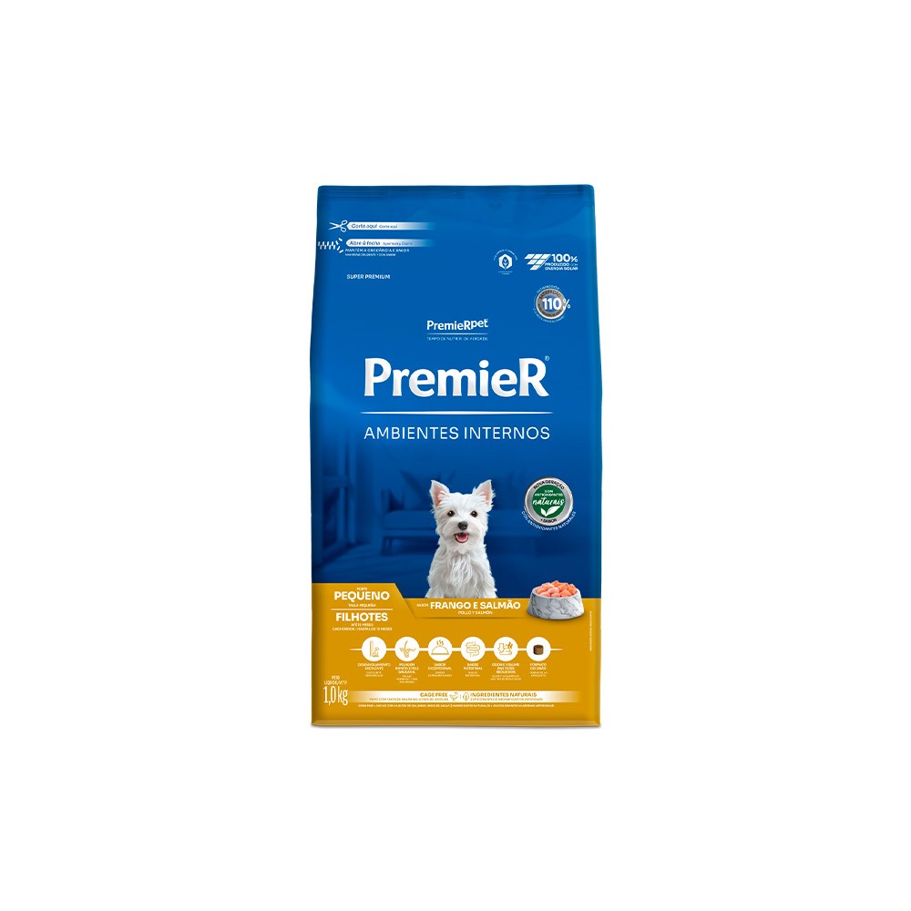 Ração Premier Cães Filhotes de Raças Pequenas Ambientes Internos Frango e Salmão 1kg