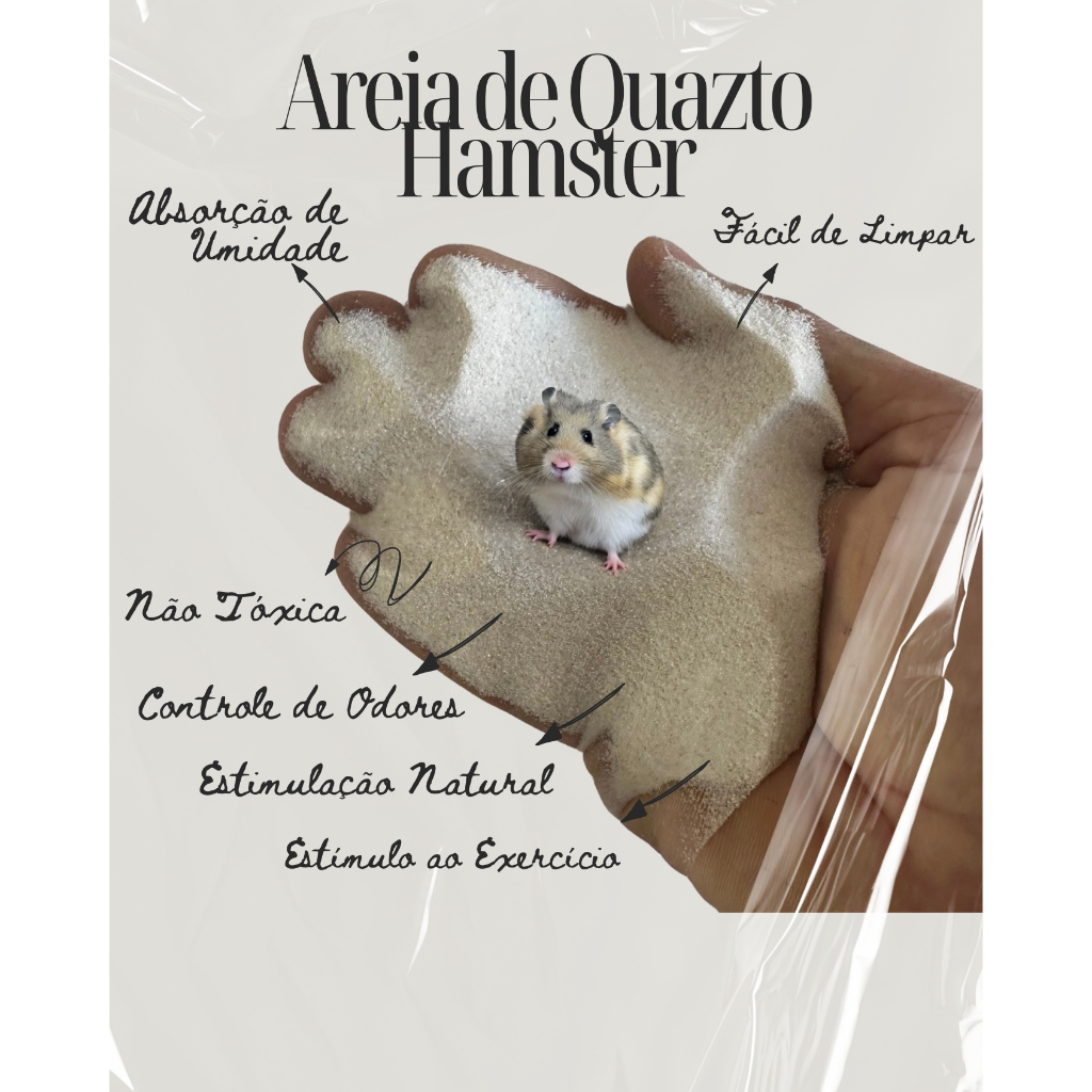 Quartzo Fino Esterilizado 1kg Banho Higiénico para Hamster Chinchila Gerbil e Degus