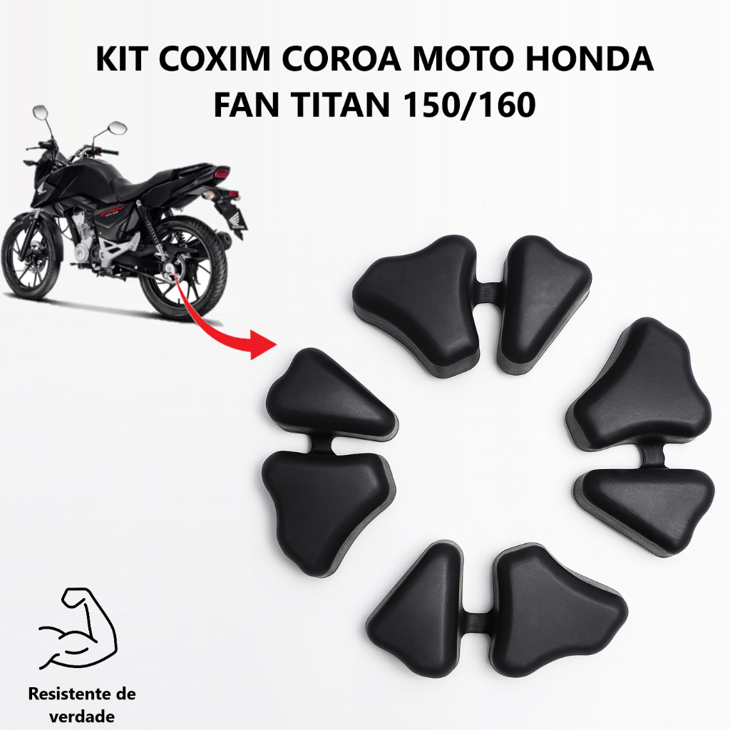 Coxim Bucha da Coroa Tira Folga Flange Roda Traseira Honda CG 150/160 Titan Fan Start - Kit