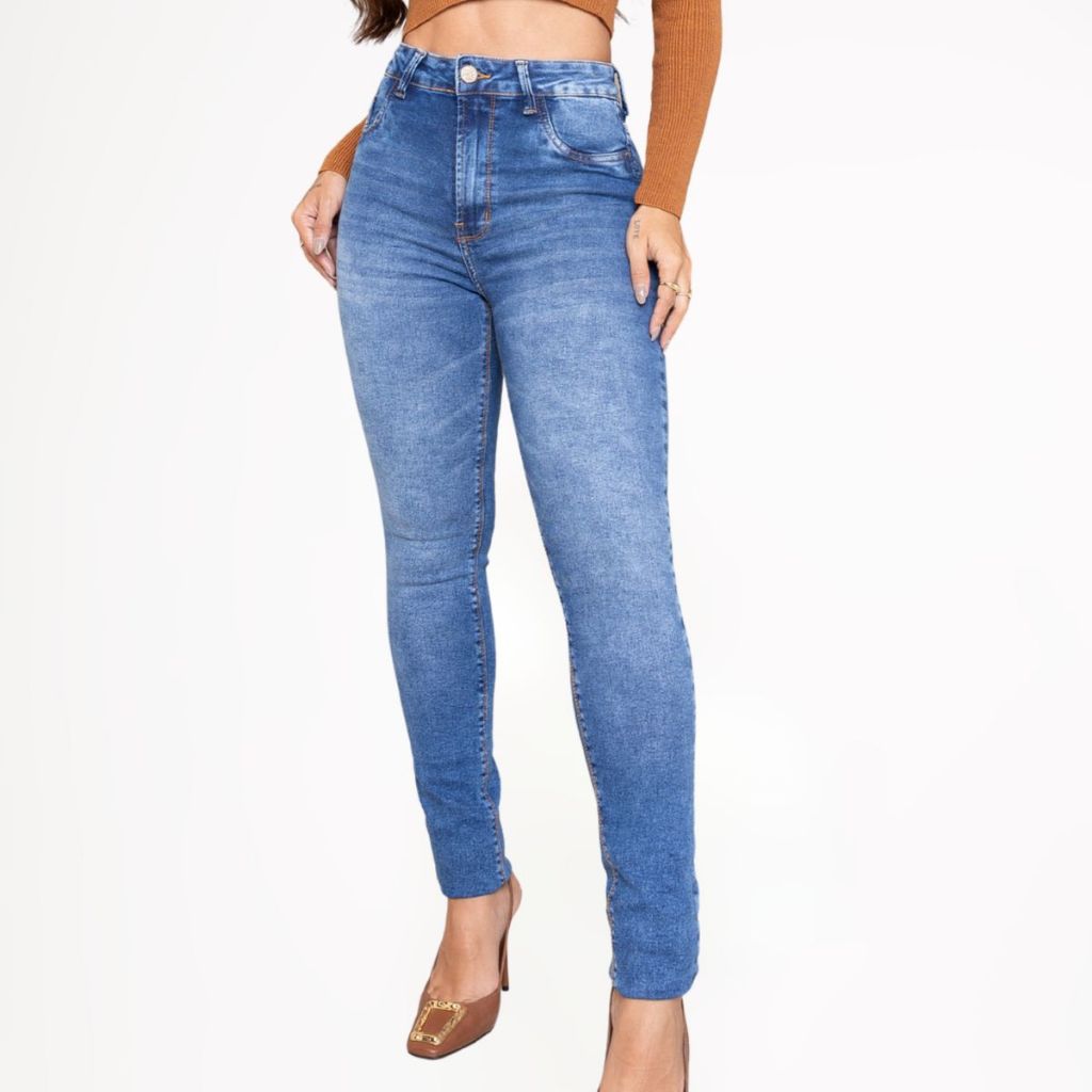 1911 - Calça Jeans Skinny Lavagem Media Cintura Alta Carmen Carmenere - Feminina