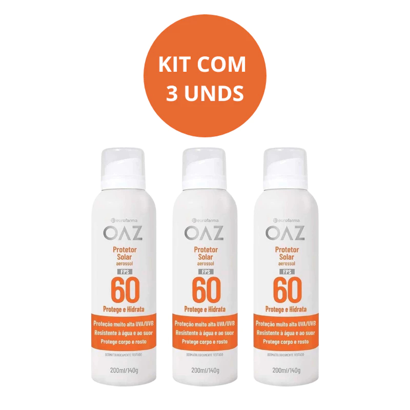 KIT C/3 Protetor Solar Aerosol OAZ FPS 60 - 200ml