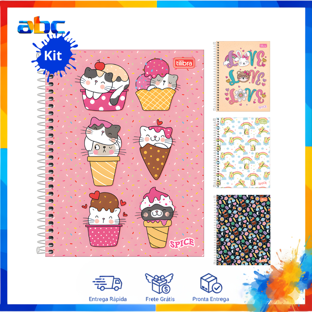 Kit Com 4 Ou 2 Cadernos Universitários Spice Femininos 1 Matéria Tilibra - Capas Sortidas em Oferta na Shopee