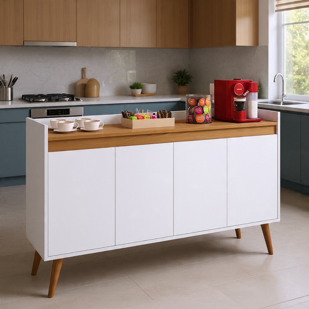 *Aparador Buffet Sala De Estar Cantinho Café Armário Cozinha Emily 2,3,4 Portas Organizador Prático