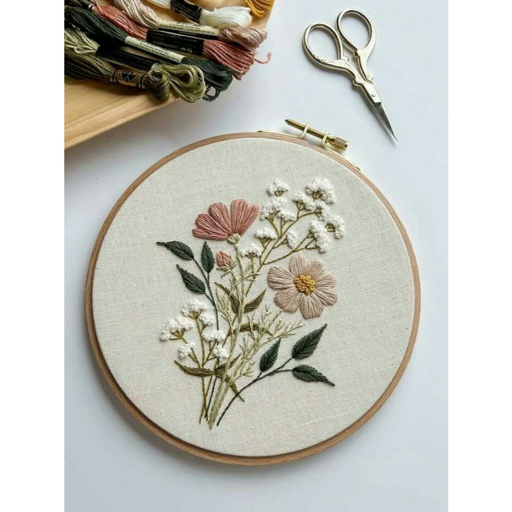 Kit para bordar ramo com flores completo com passo a passo em Oferta na Shopee