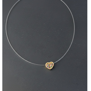 Colar Coração em Fio de Nylon com Zircônias Coloridas Banhado a Ouro 18k em Oferta na Shopee