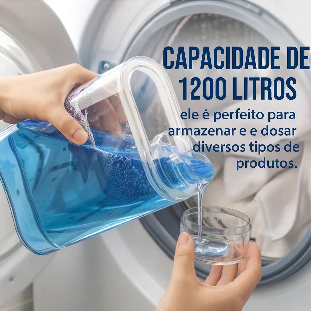 Dispenser Multiuso Transparente 1,2 L Organizador- Porta Sabão Líquido, em Pó Amaciante Grãos 1200ml