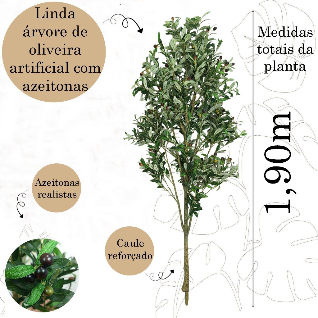 Árvore Oliveira Artificial Azeitonas 1,90m Premium Decoração